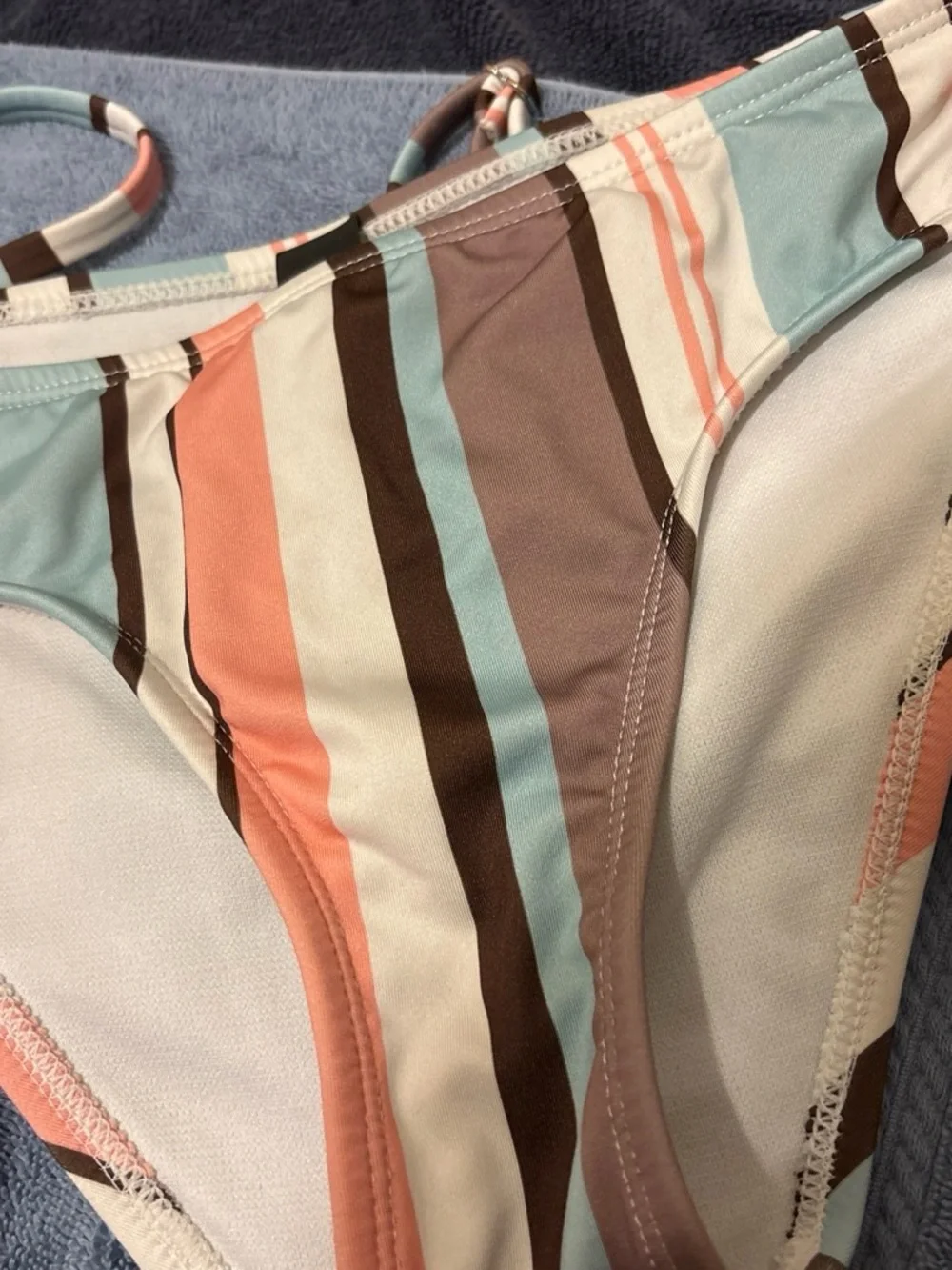 Hurley Striped Bikini Top & Bottom in Coral, Sky Blue & Taupe